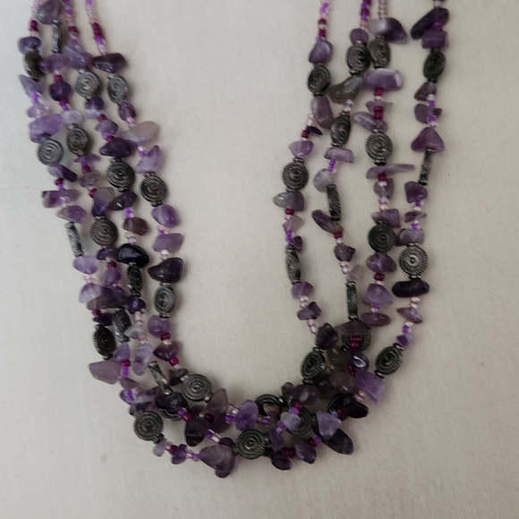 Amethyst Beaded Multi-Layer 16" Necklace and Earring Set - Picture 2 of 7